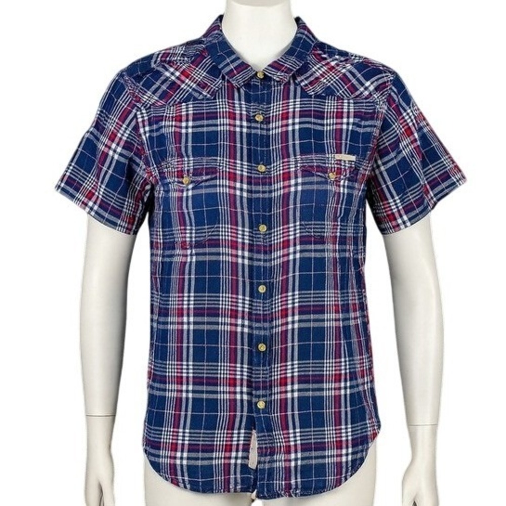 Lucky Brand Western Plaid Shirt Mens M Short Sleeve Americana Heritage Classic